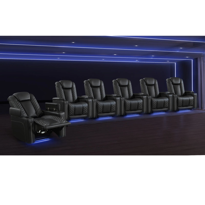Siège de cinéma individuel inclinable électrique de luxe en similicuir d'une largeur de 35,4 po avec éclairage ambiant, Noir