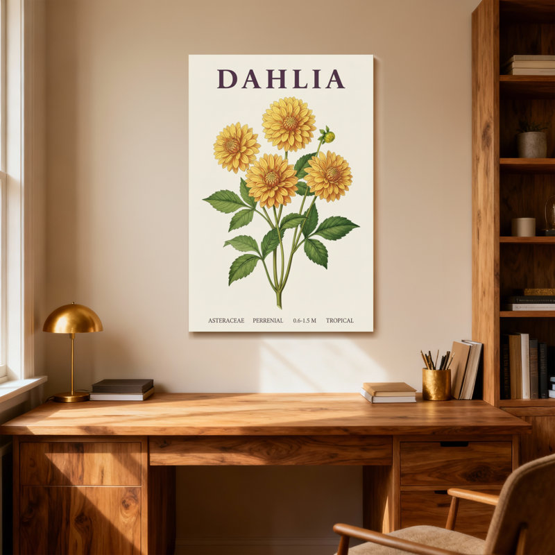 Plantes et fleurs, motif floral de dahlia, H 24 po x l 16 po