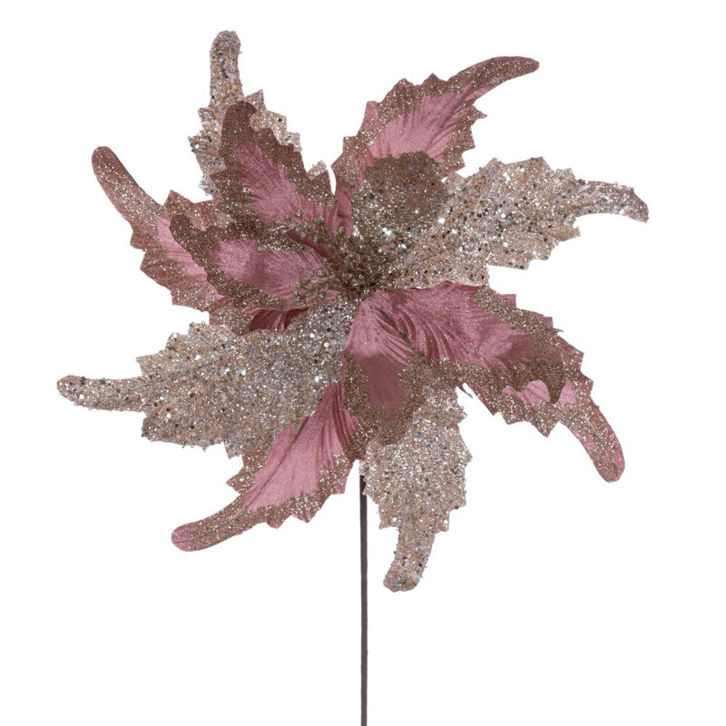 Tige de poinsettia 18 po x 20 po Primrue Il comprend deux pièces par sac., Or rose