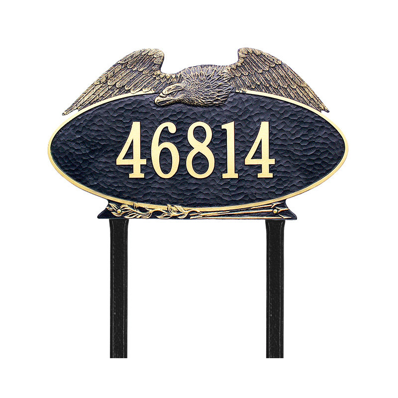 Plaque d'adresse pour pelouse 1 ligne Eagle, Noir et or, Oui