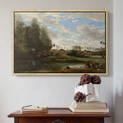 Laveuses au bord de l'eau, v. 1860-1870 - Jean-Baptiste-Camille Corot, toile tendue avec châssis