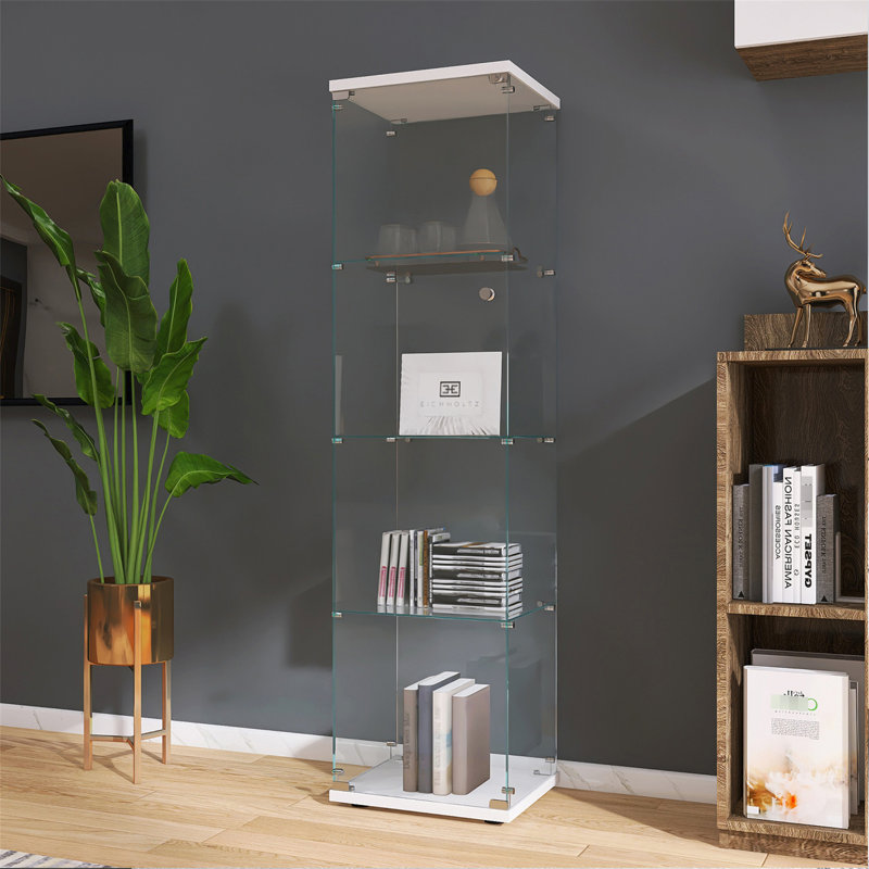 Vitrine en verre blanc, 4 tablettes - Coffre-fort pour vitrine 4 couches