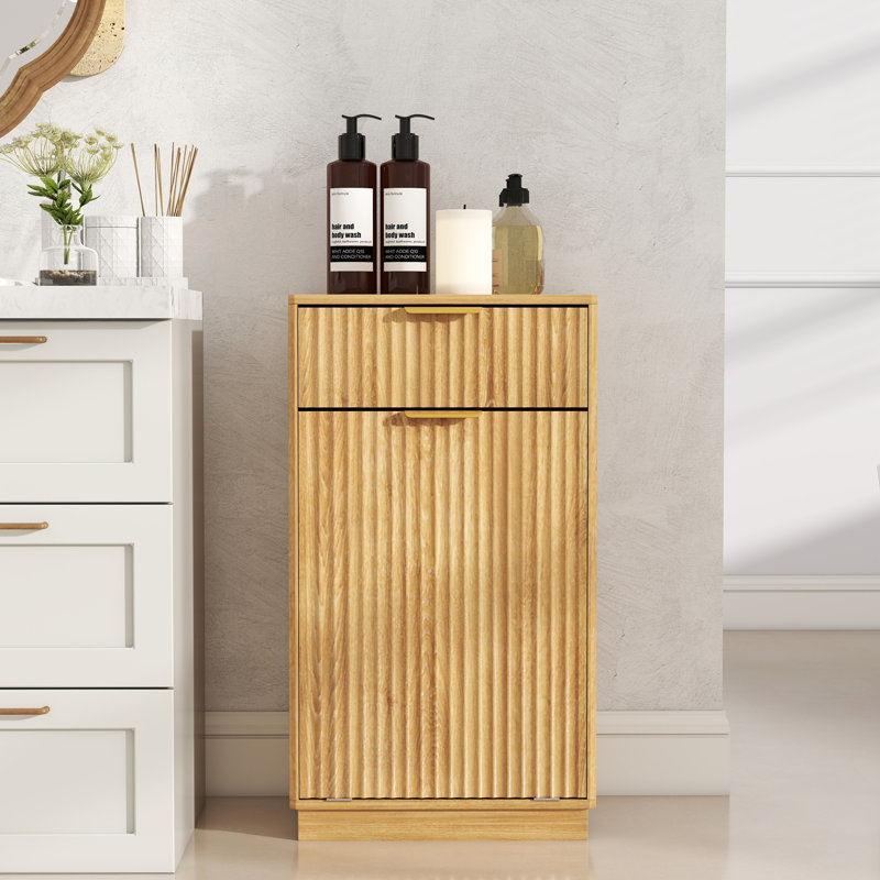 Armoire de recyclage des ordures avec tiroir dissimulé texturé, Naturel, Doré