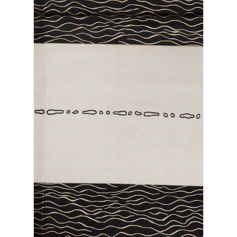 Tapis beige et noir noué à la main de haute qualité