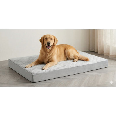 Très grand lit orthopédique pour chiens de grande taille, construction imperméable, comprend une housse lavable amovible et un fond antidérapant, matelas pour animaux de compagnie matelassé convenant à une cage, dimensions: 41 par 27 pouces, couleur: gris clair