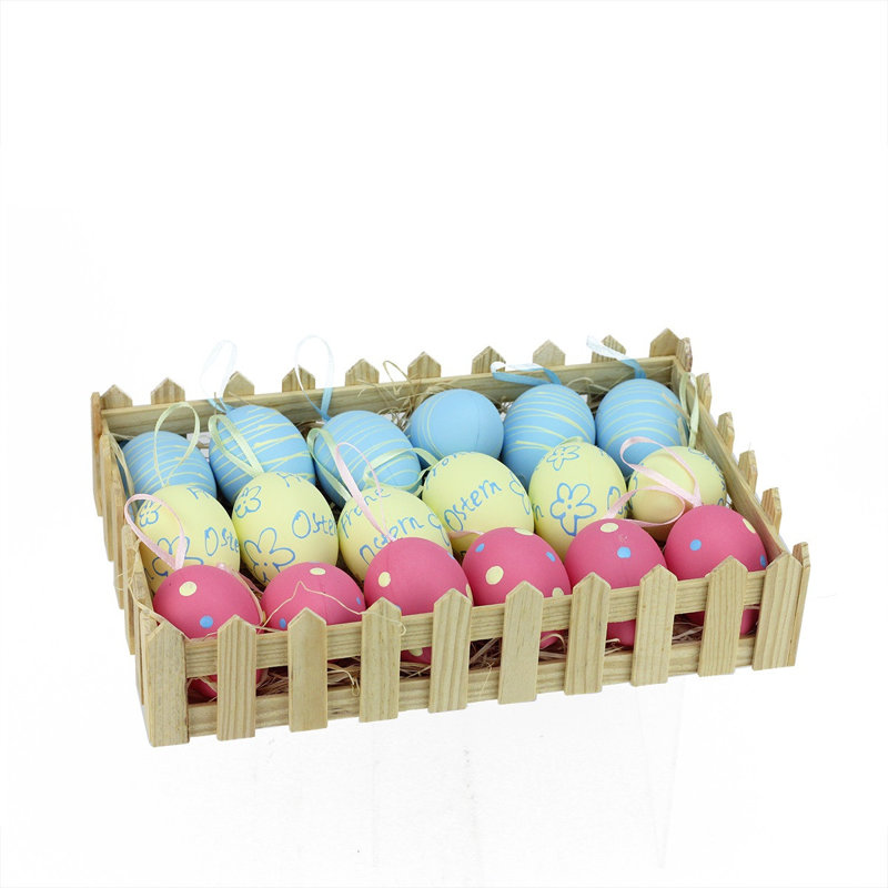 Ensemble de 18,25 œufs de Pâques dans un panier bleu pastel, jaune et rose, 2,25 po