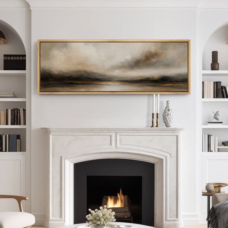 Grande impression sur toile encadrée, impression de paysage abstrait neutre pour décoration murale moderne minimaliste