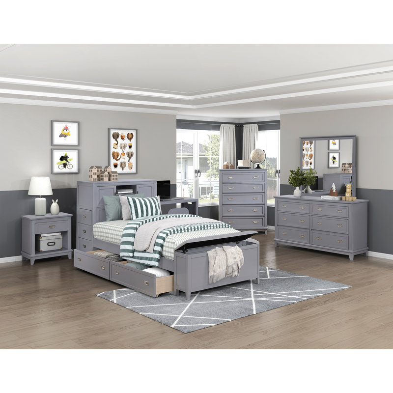 Commode 1 pièce à finition grise avec 6 tiroirs, Gris