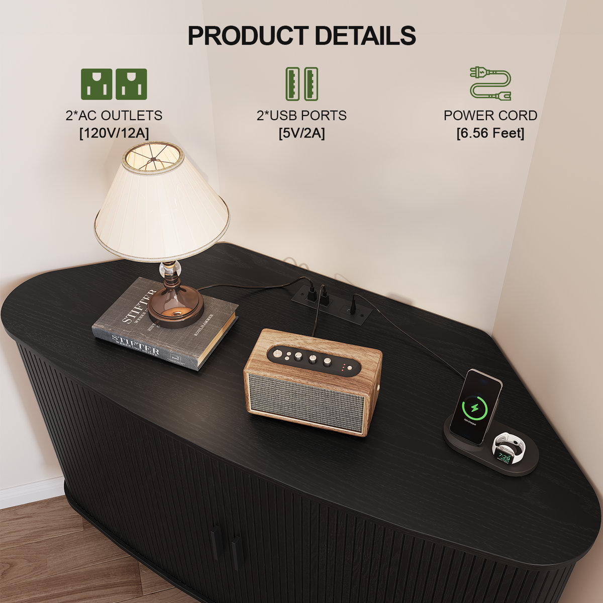 Modern Black Wood Corner TV Console for Living Rooms view 5