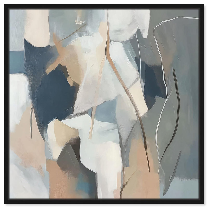 Art Remedy Faded Blue Abstract Canvas Essence of Duality I, 13" H x 13" W, Black Floater Framed