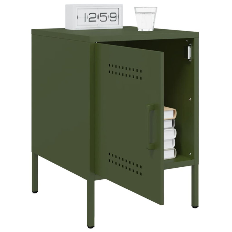 Prinsh 36cm W Steel Bedside Table, Olive Green