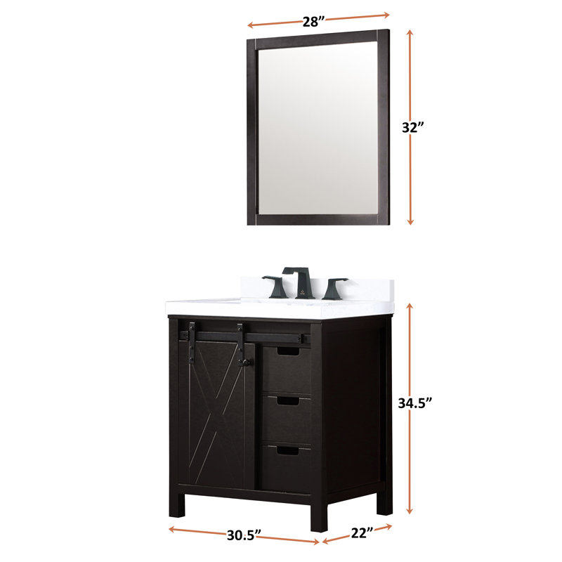 Marsyas 30 in W x 22 in D Bath Vanity, Faucet Set and 28 in Mirror, Brown, White Cultured Marble