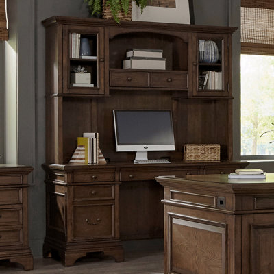 Burnished Oak 5-Drawer Credenza With Hutch