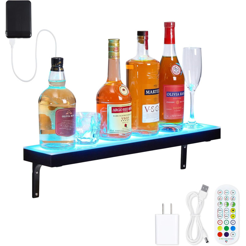 1-3 Tier Bottle Display Shelf Bar Shelves with Remote & App Control,16 Colours,4 Music Modes,Acrylic Lighted Bottle Display for Liquor Shelves