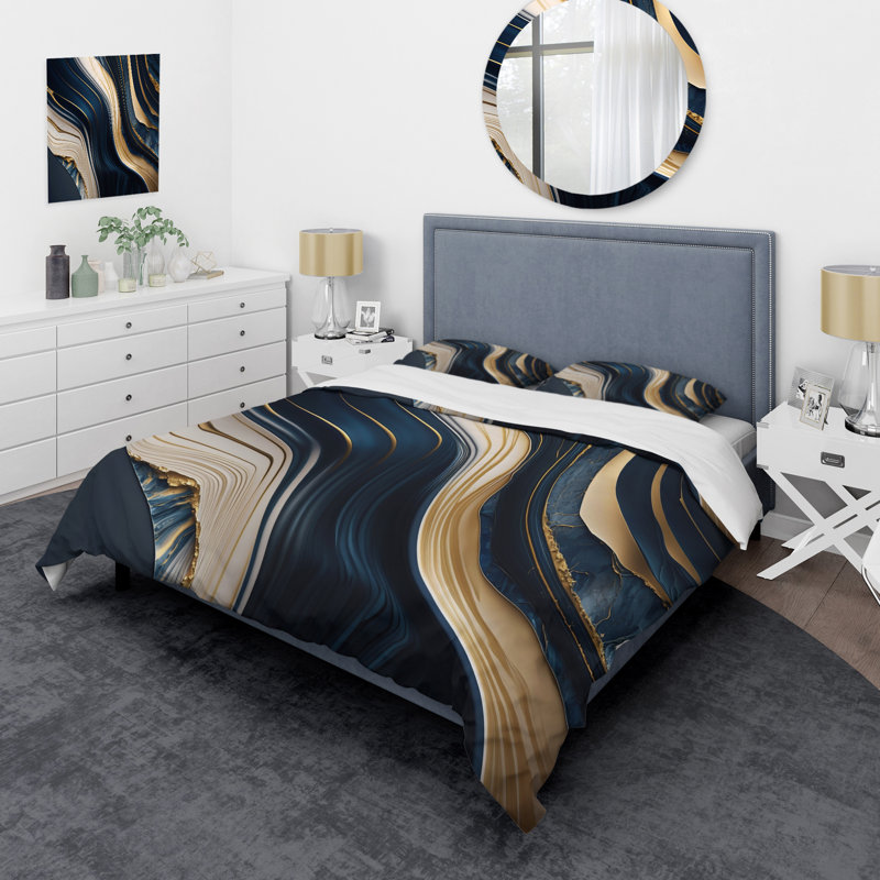 Ensemble de housse de couette Abstract Geode Waves Blue and Gold II BeddingMicrofiber / Polyester