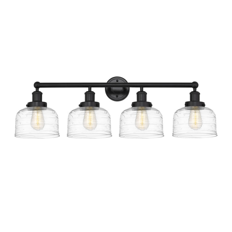 Éclairage pour meuble-lavabo à 4 lumières à intensité variable Annagene, Noir mat, Tourbillon déco transparent
