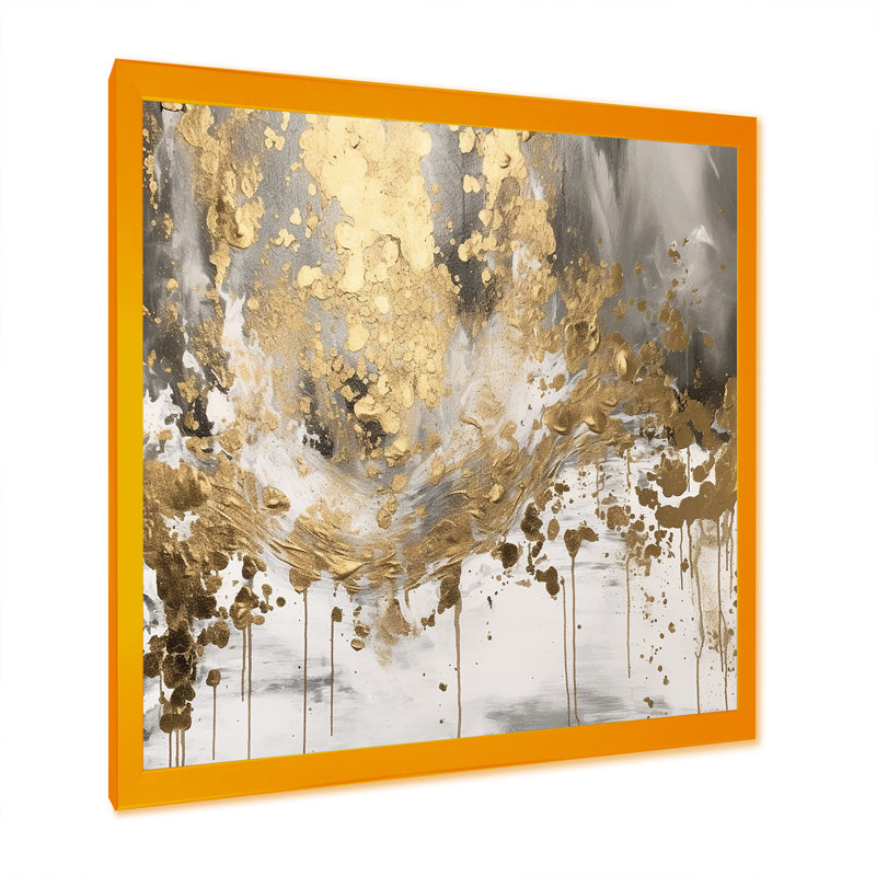 Goutte dorée moderne - art mural abstrait, Impression encadrée, H 24 po x l 24 po, Doré