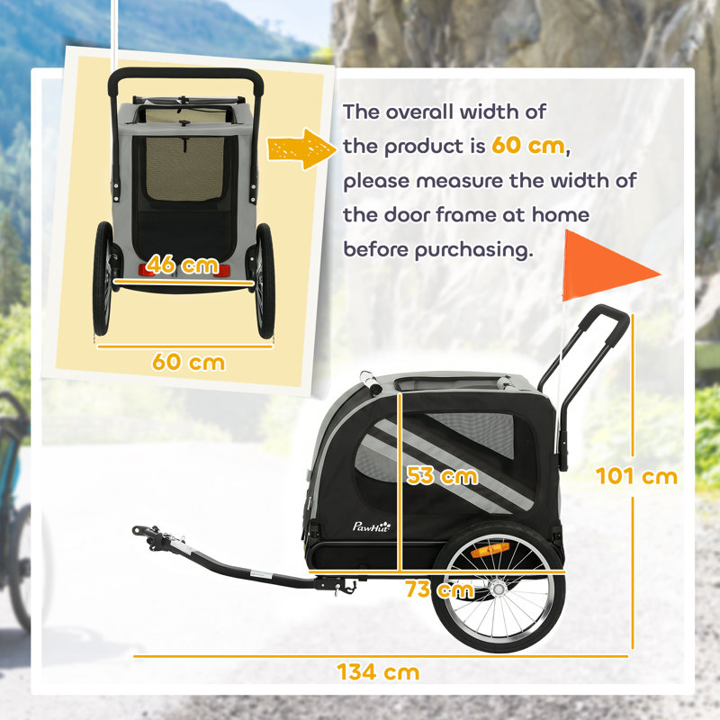 Foldable Pet Bike Trailer, Grey/Black