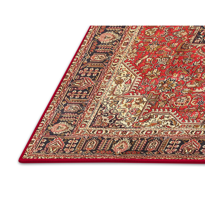 Tapis traditionnel gris / rouge / noir, Rectangle 5 pi x 7 pi