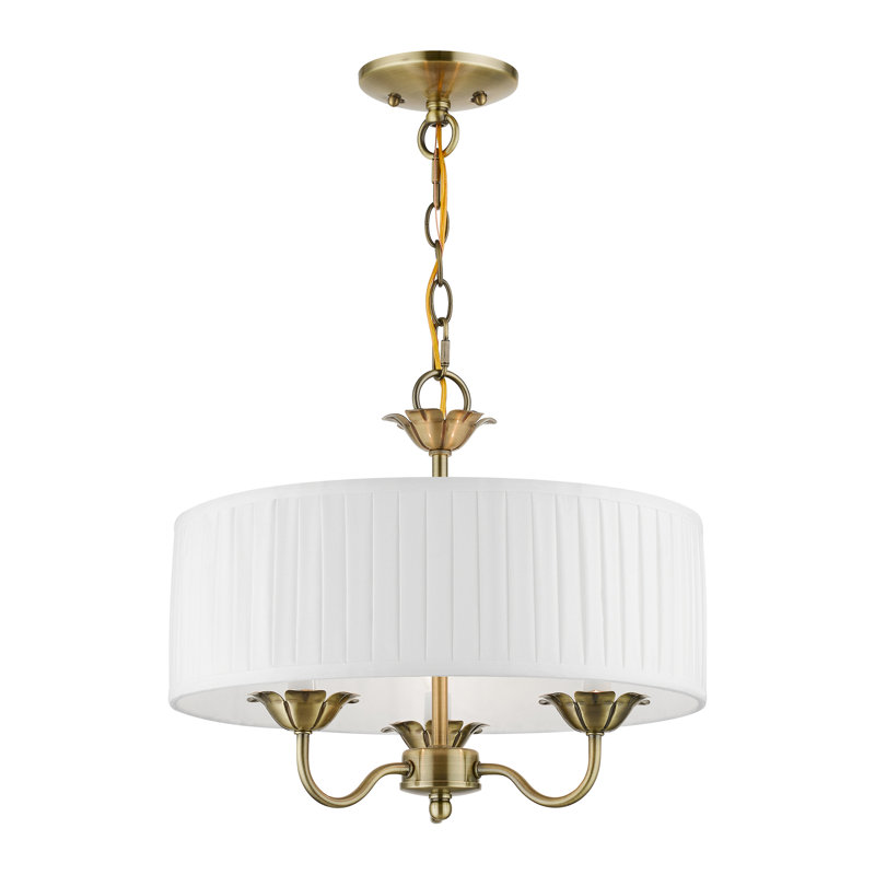 Lustre tambour 3 lumières à abat-jour Lamotte, Laiton antique