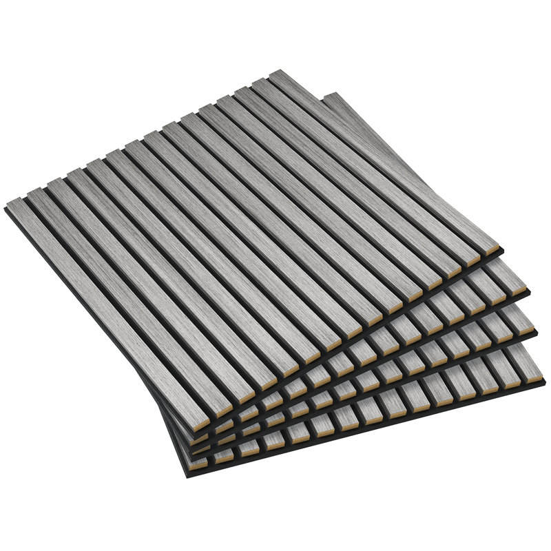 4 panneaux muraux insonorisants - Faux bois 24 po x 3D, gris Transformez votre espace en bois acoustique pour une salle de bain luxueuse