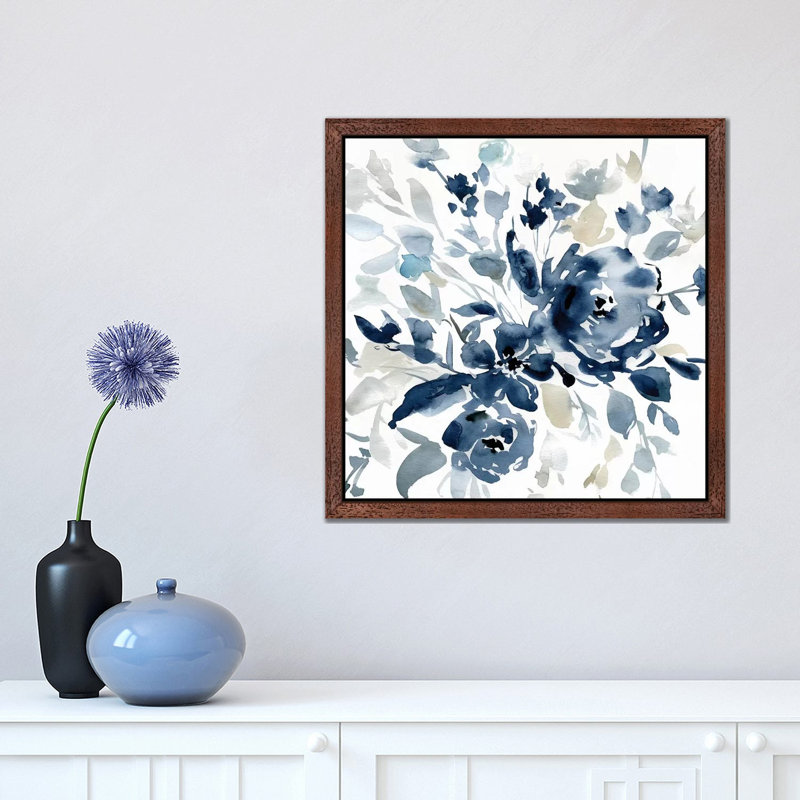 Indigo Garden I by Carol Robinson - Print on Canvas, 66.04 cm H x 66.04 cm W, Brown Framed