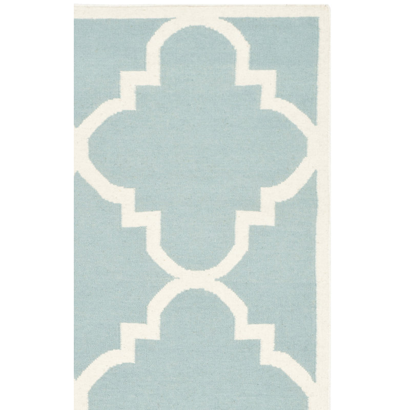 Tapis géométrique en laine / coton tissé à la main Rodgers - bleu / ivoire, Rectangle 6 pi x 9 pi
