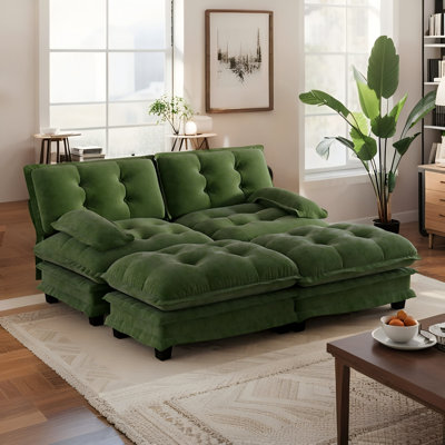 Canapé 77 po en chenille moderne de 77 po avec 2 repose-pieds amovibles, canapé modulaire rembourré 2 places avec coussins amovibles et capitonnage à boutons pour le salon, petit espace