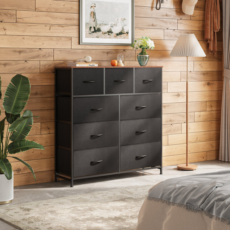 Reinardo  39.4" W 9-Drawer Dresser For Bedrrom With Wooden, Tall Storage Tower With Steel Frame, TV Stand Dresser for Living Room, Entryway