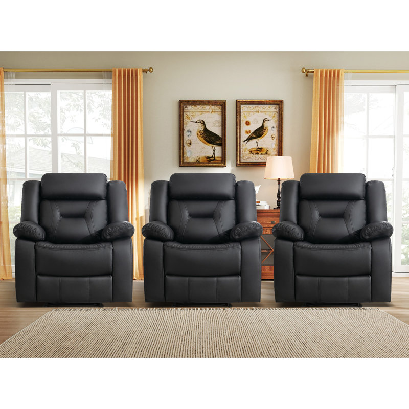 Ethelwyn 36.6'' Wide Modern Breathable Leather Manual Recliner With Overstuffed Arm And Back (Set Of 3)