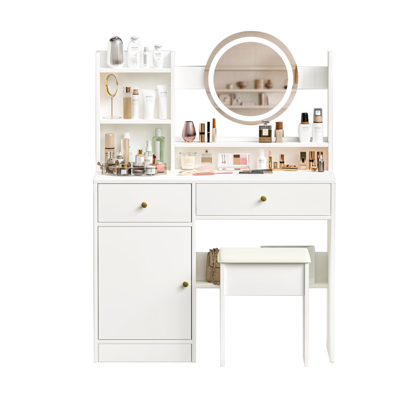 Meuble-lavabo blanc avec miroir et lumières