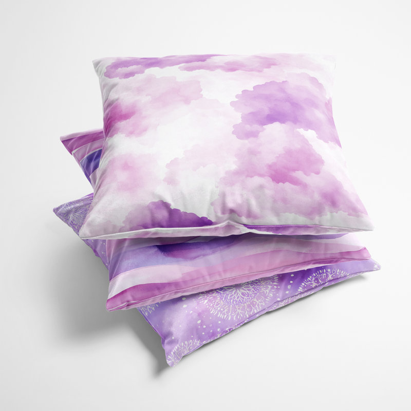 Coussin décoratif mauve et bohème mauve et blanc, 16"H x 16"W
