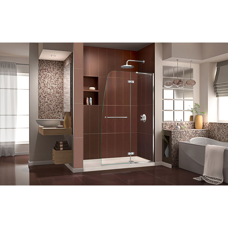 DreamLine Aqua Ultra 32 in. D x 60 in. W x 74 3/4 in. H Frameless Shower Door, Chrome/Biscuit, Right