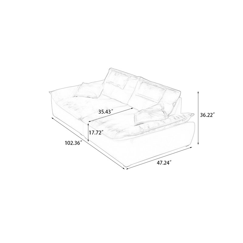 Canapé modulaire en polyester blanc crème, H 36,22 po x l 102,36 po x P 47,24 po, 3