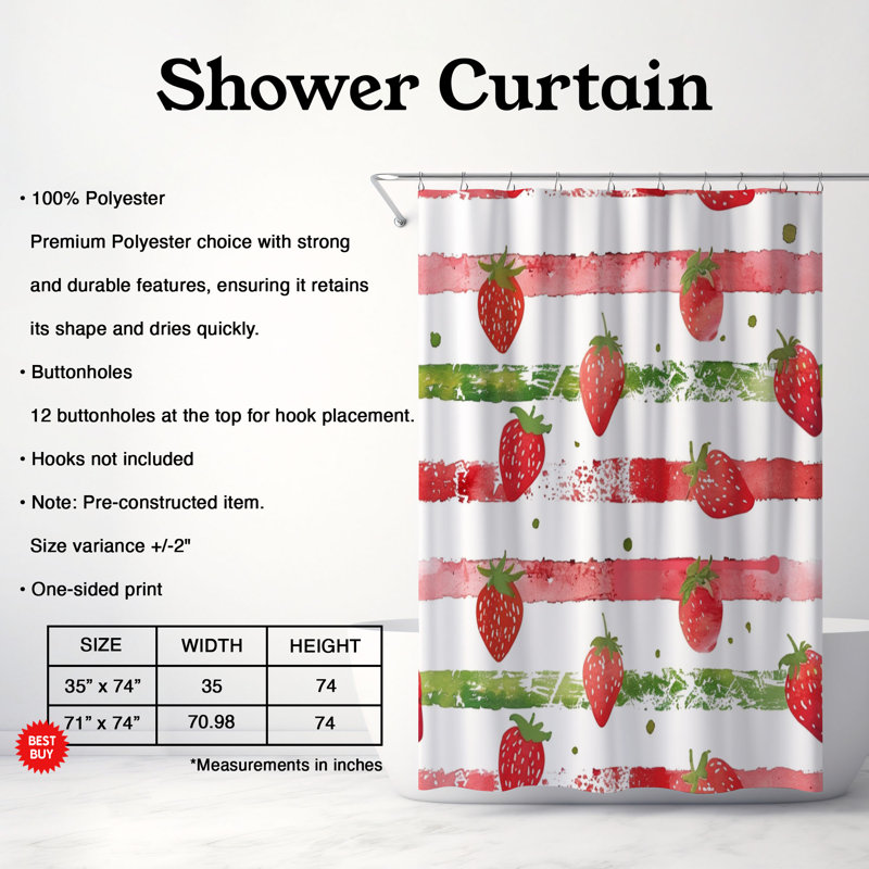 Strawberry Art - Premium Shower Curtain, 74"H x 71"W