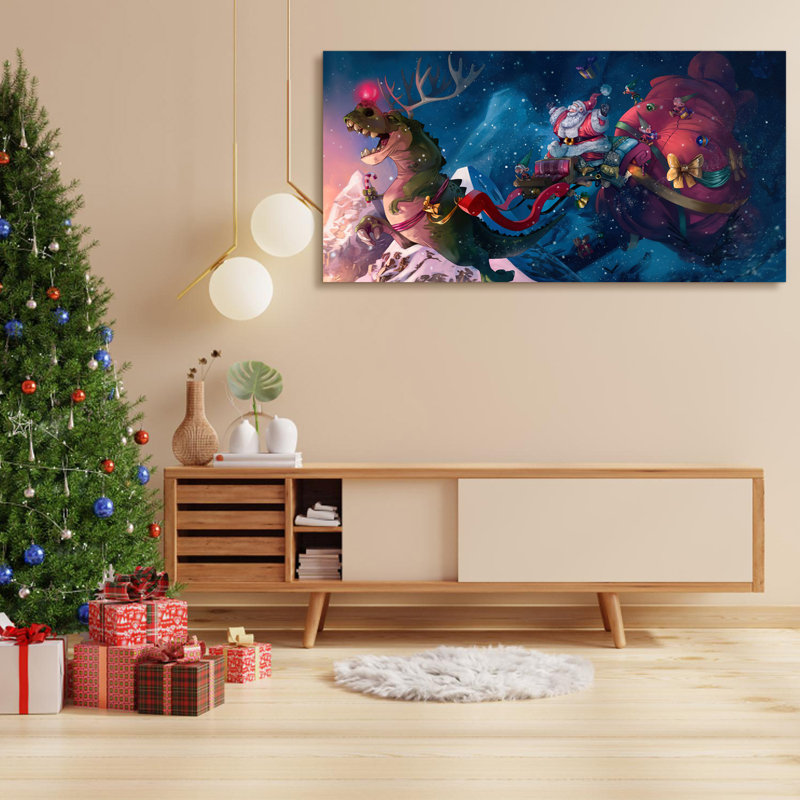 Père Noël pirate au-dessus d'un village, H 20 po x l 40 po x P 1,5 po