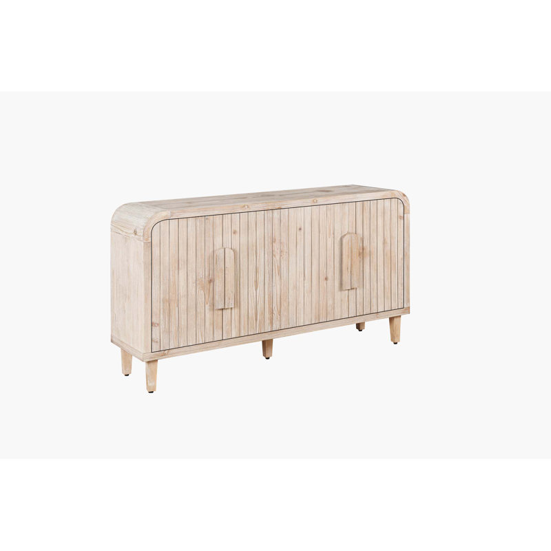 Buffet de rangement 59 po avec poignées en bois, Bois naturel délavé
