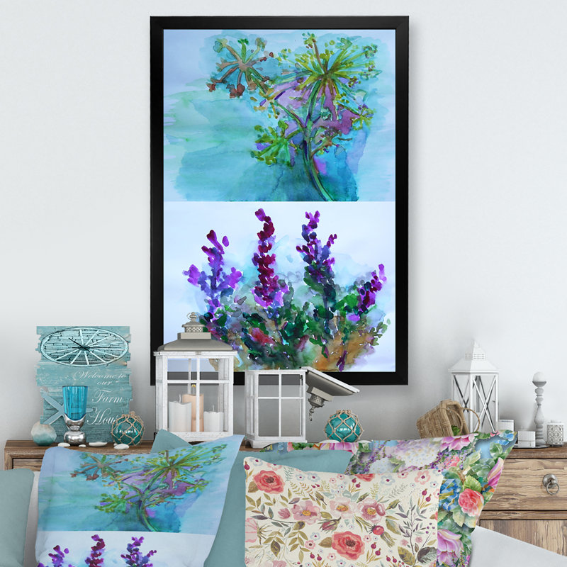 Art floral sur toile mauve en fleurs printanières, H 20 po x l 12 po x P 1 po, Impression noire sur toile encadrée
