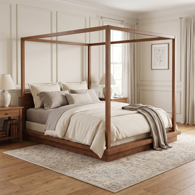Wood Canopy Platform Bed, Low-Profile, Panel Headboard, Modern Farmhouse, Bedroom