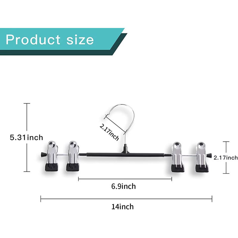 Ensemble de cintres pour pantalons en métal 14 pouces avec pinces Ensemble de 20 cintres réglables pour jupes Cintre pour pantalons antidérapants pour cintres