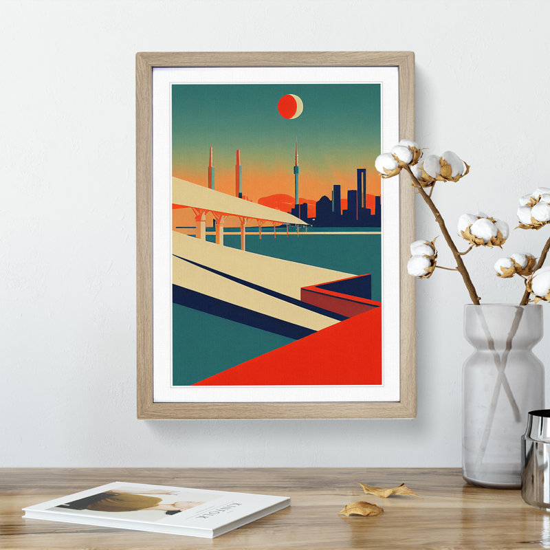 City Skyline Deco No.1 - Framed Print, 64cm H x 46cm W x 2cm D, Oak