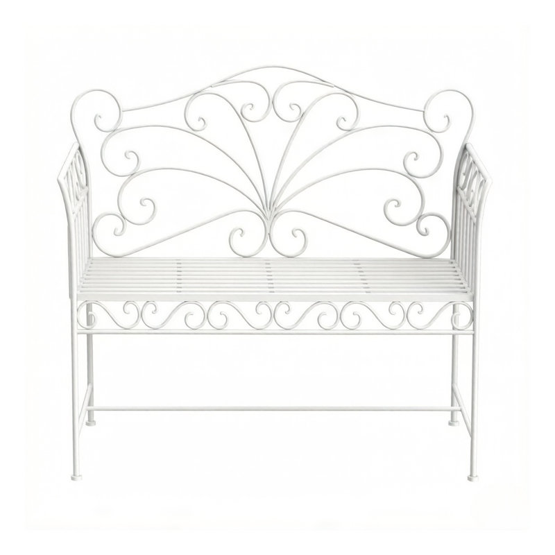 Banc de jardin extérieur en acier crème blanc de 44 po, banc de parc en métal rétro pour patio, porche, pelouse, pour 2 adultes, capacité de 440 lb