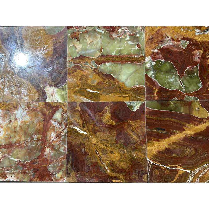 Carrelage de sol en marbre onyx 12 po x 12 po, Rouge / Vert