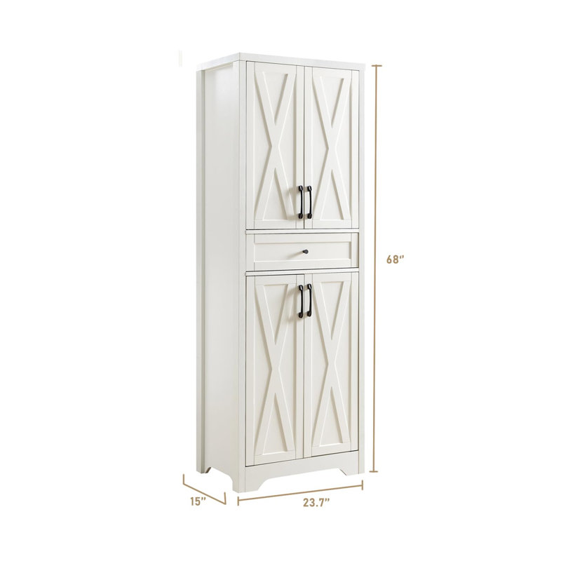 68'' Kitchen Pantry Cabinet With Adjustable Shelves, Farmhouse Tall Storage Cabinet, White