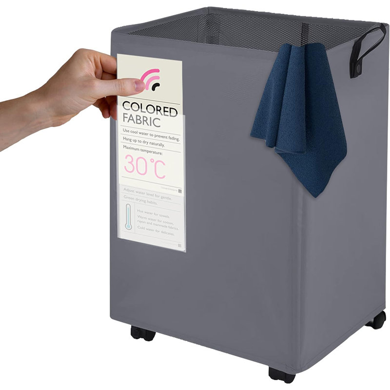 Fabric Rolling Laundry Hamper with Handles, Grey