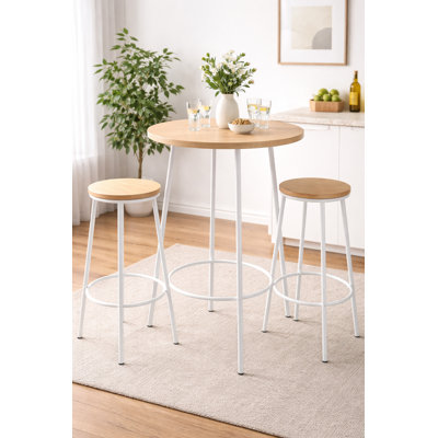 Pangea Home Sly Bar Table - Bar Height 23.5" Ash Wood Pub Bar Dining Table- – Modern Pub-Height Bar Table with White Frame for Kitchen or Dining Spaces - White Oak Pub Table