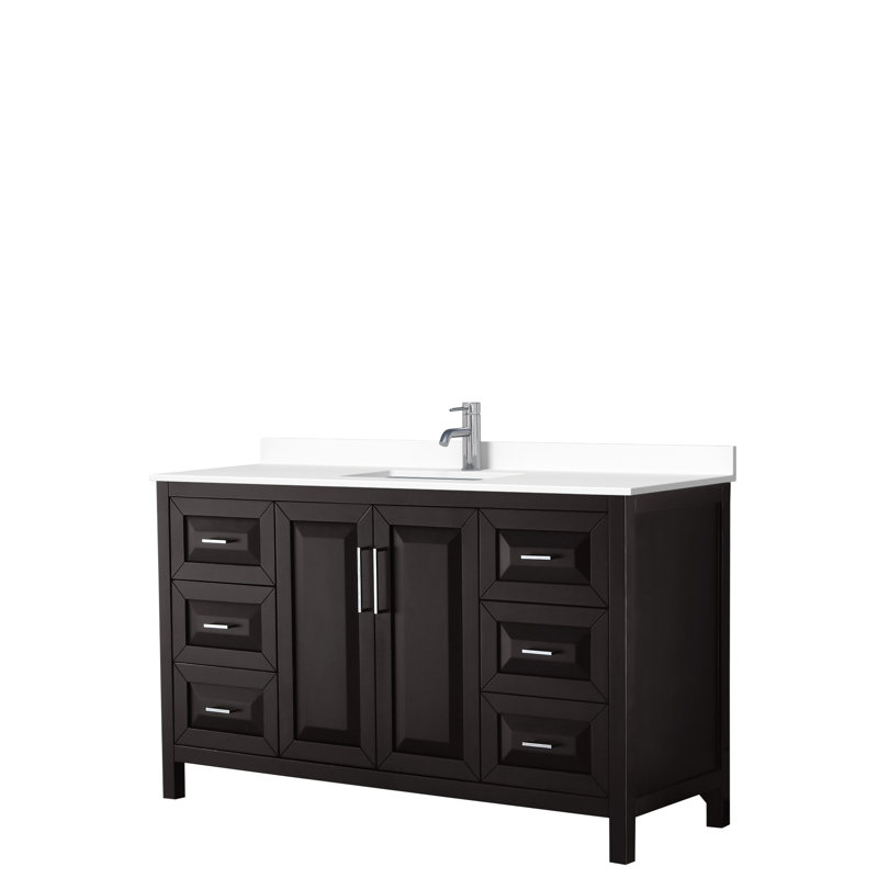 Daria 60'' Single Bathroom Vanity with Carrara Marble Top, White Cultured Marble, Dark Espresso, Polished Chrome
