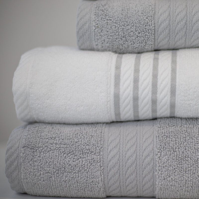 Modern Threads 6 Piece Cotton Stripe Towel Set, 2 Bath Towels, 2 Hand Towels, 2 Washcloths, Silver