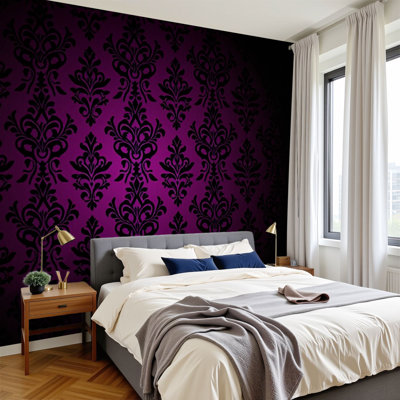 Papier peint 3D Royal Gothic mauve foncé noir Royal Vintage autocollant mural autocollant pour chambre à coucher salon dortoir décoration murale plafond autocollant