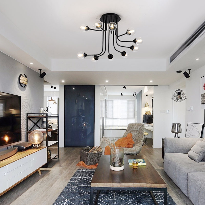 Semi Flush Mount Ceiling Light Fixture 10-light Black Globe Glass Ceiling Lamp Close To Ceiling Light Chandelier